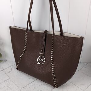BCBG Paris Large Reversible Tote Pebbled Faux Leather NWT Brown/Stone
